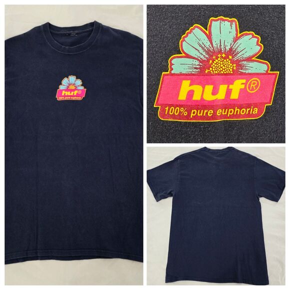 HUF Pure Euphoria Flower Shirt Mens L Skateboarding Short Sleeve Cotton Skate - Picture 1 of 7